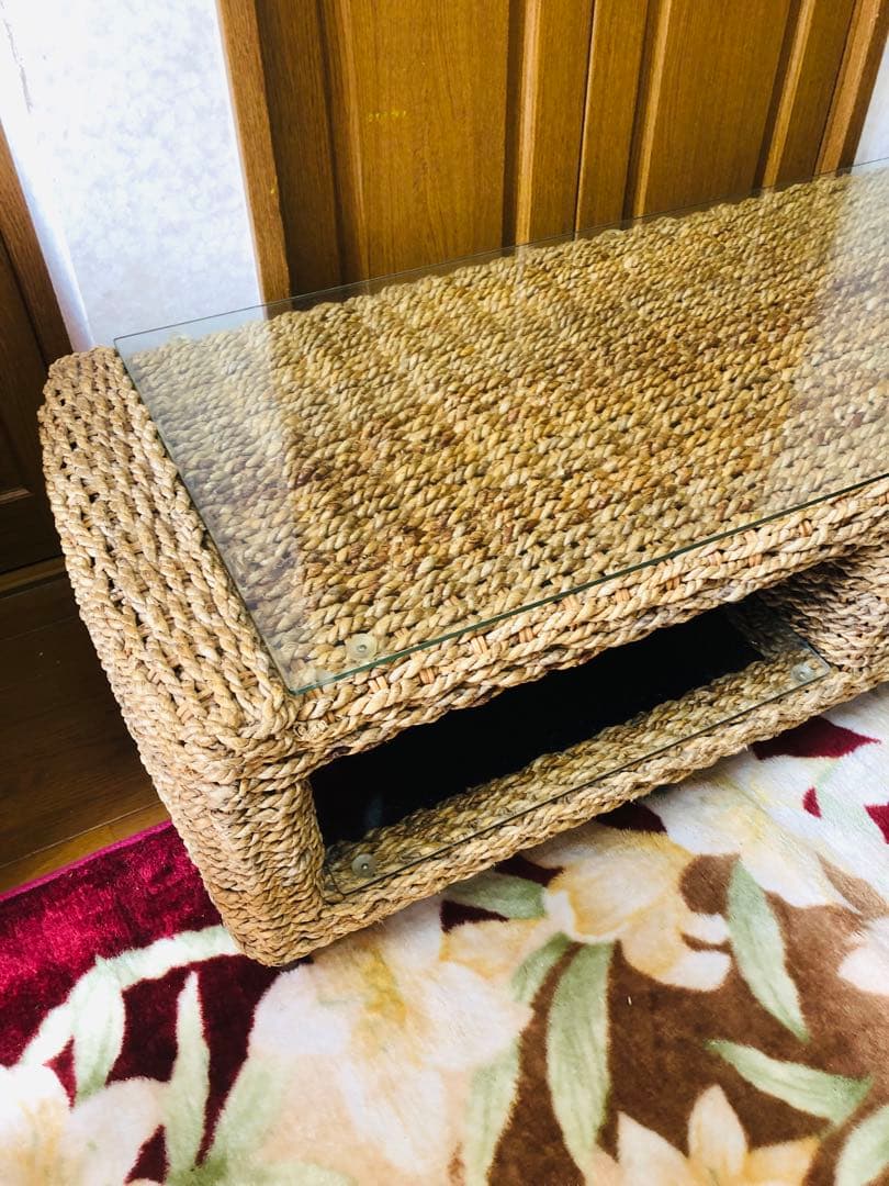 アジアン家具　バリ　ラタン製オープンシェルフローテーブル