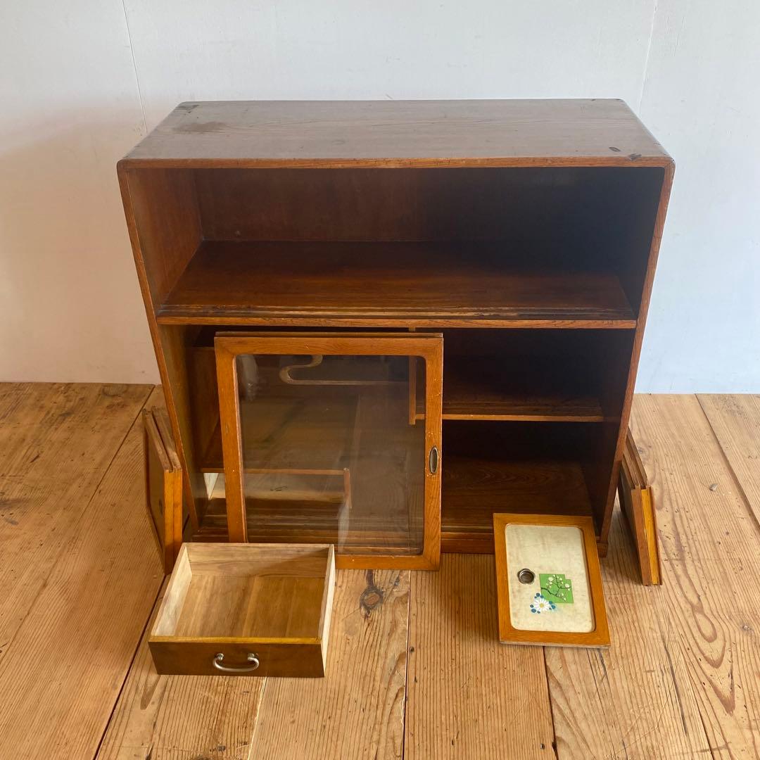 アンティーク ガラス 戸棚 キャビネット 箪笥 昭和レトロ y151