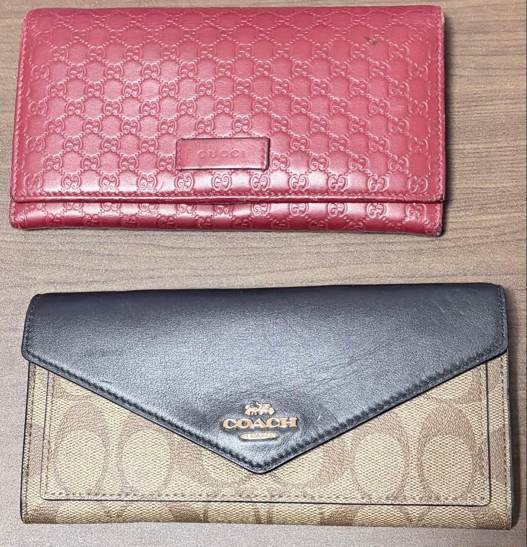 GUCCI 赤 長財布 & COACH 黒/ベージュ 財布 セット