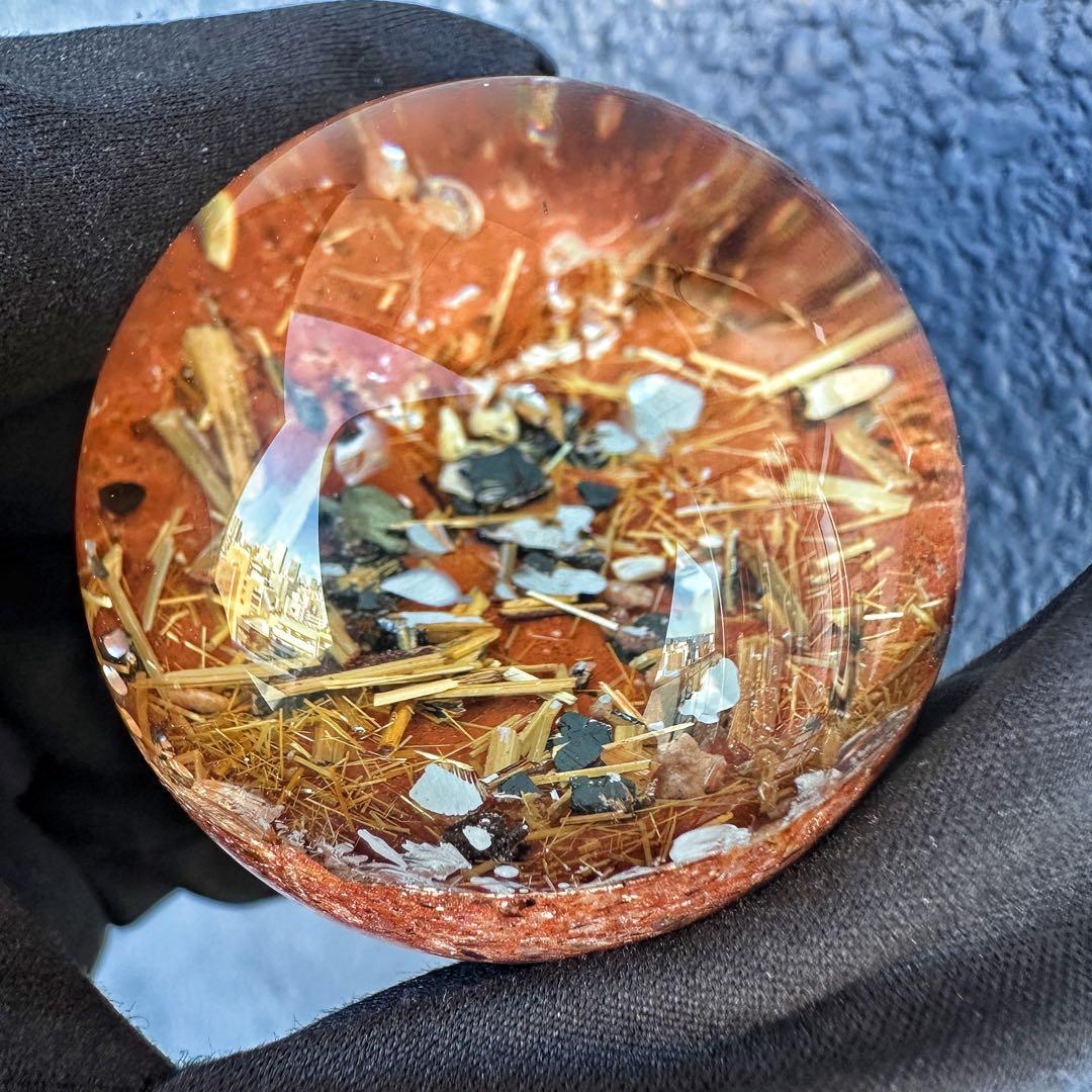 金運❗️レインボー☆タイチンルチル パイライト共生 ガーデンクォーツ丸玉A1319