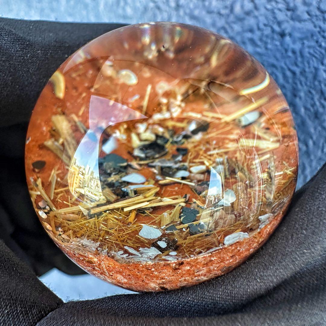 金運❗️レインボー☆タイチンルチル パイライト共生 ガーデンクォーツ丸玉A1319