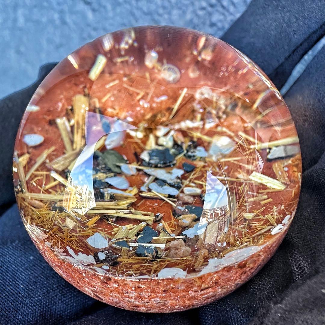 金運❗️レインボー☆タイチンルチル パイライト共生 ガーデンクォーツ丸玉A1319