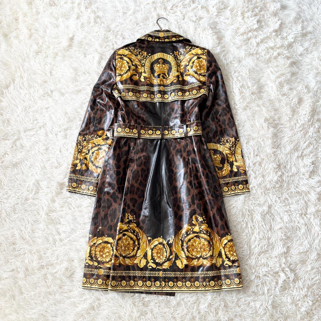 38★VERSACE バロック×レオパード ベルト付 トレンチコートレインコート