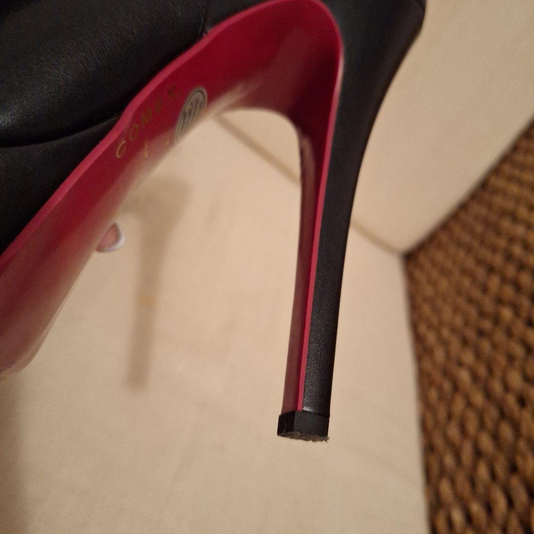 COMEX 黒 オープントゥ ヒール　パンプス　スムース　L