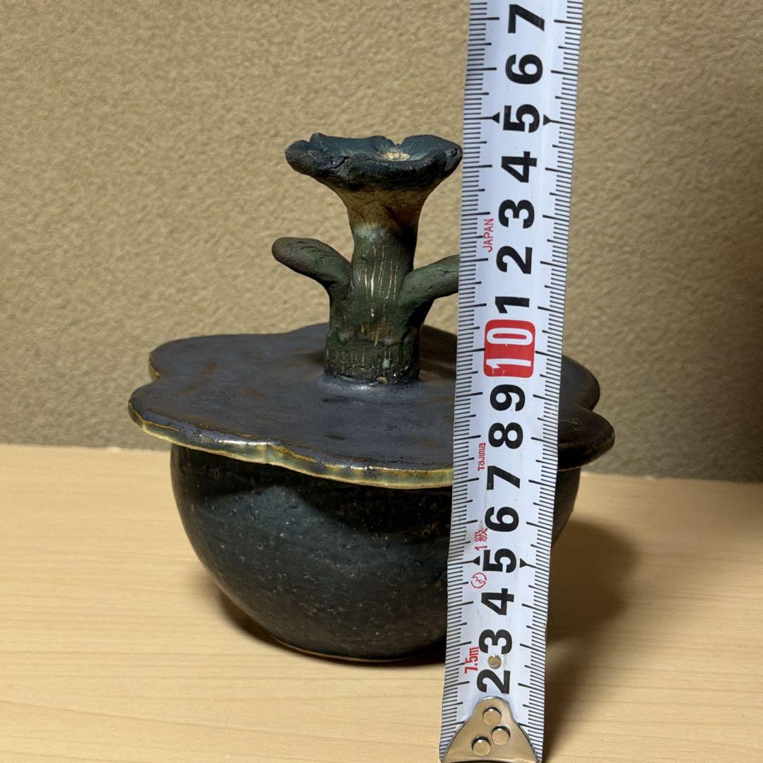 本田あつみ　蓋もの　ふたもの　器　ボウル　青　陶器　flower 花