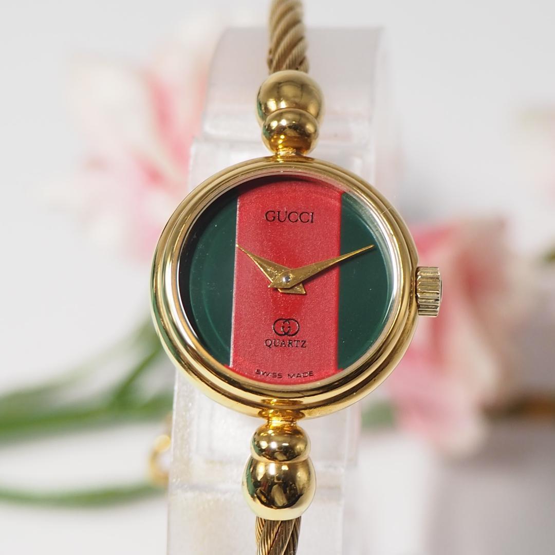 美品 グッチ GUCCI ワイヤー バングルウォッチ シェリー 腕時計 F935