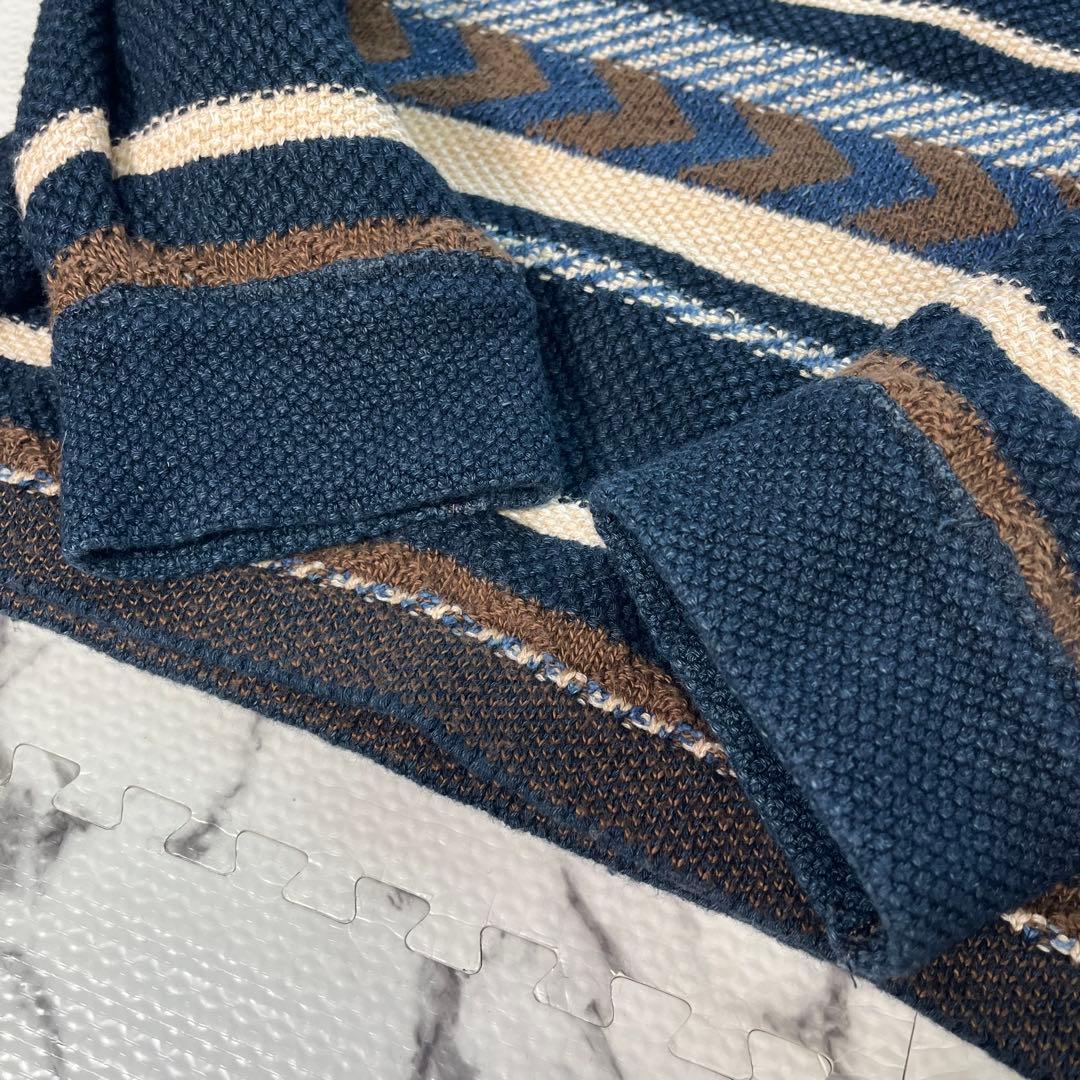 45R クルーネックニット　セーター　R刺繍　マルチカラー　ボーダー　コットン