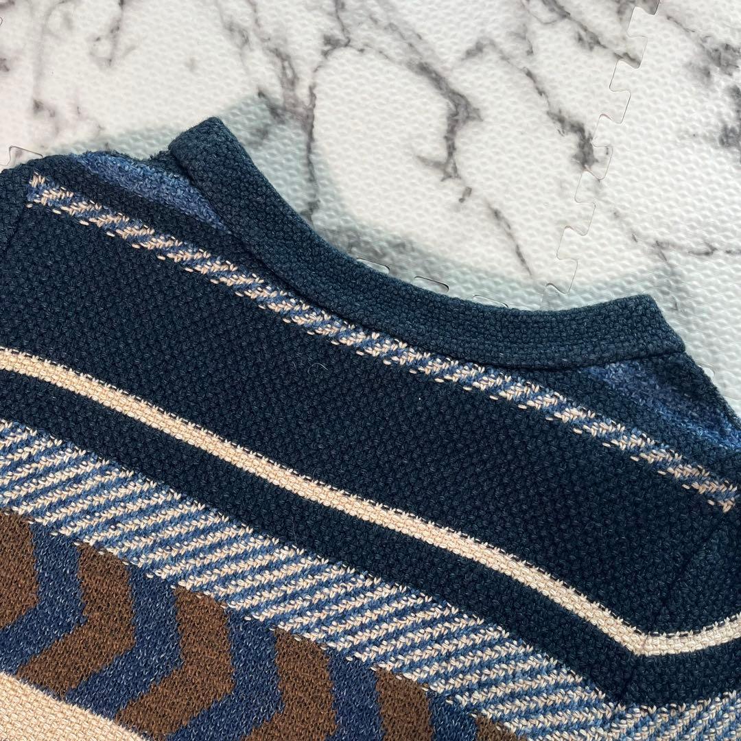 45R クルーネックニット　セーター　R刺繍　マルチカラー　ボーダー　コットン