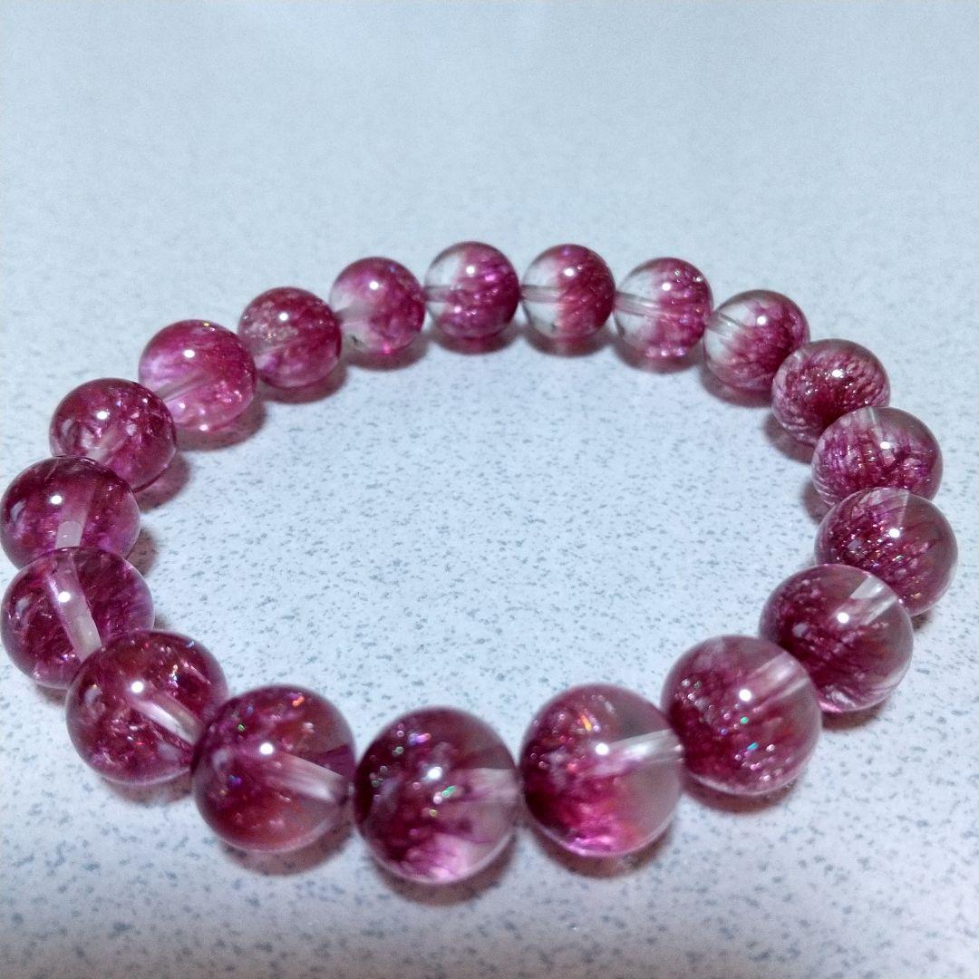 最終価格‼️花火石‼️スーパーセブンブレスレット（パープルレッド）虹入り