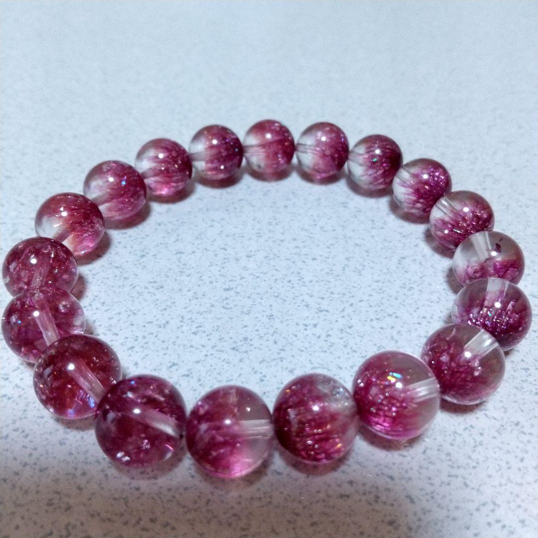 最終価格‼️花火石‼️スーパーセブンブレスレット（パープルレッド）虹入り