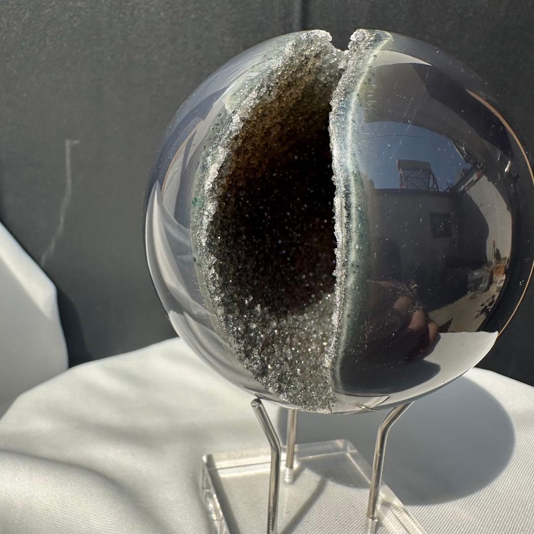 天然石グリーン瑪瑙の笑い口　置物　D.157