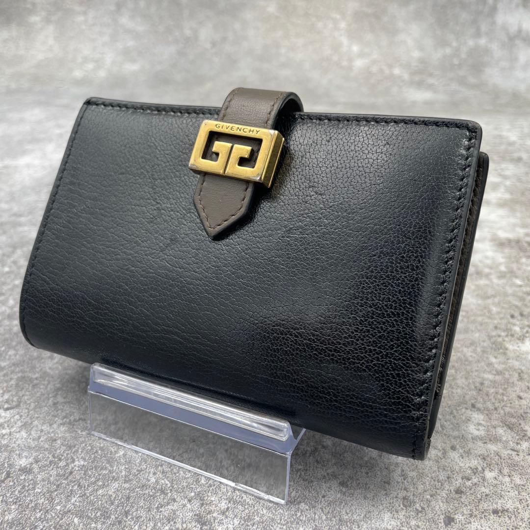 【美品】GIVENCHY ジバンシー 折り財布 黒 ブラック オーブ レザー