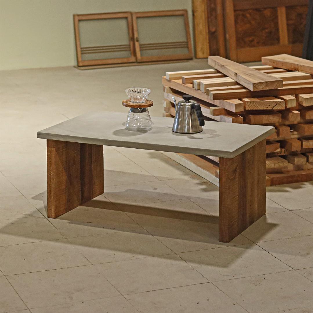 オーダー専用｜センターテーブル｜ライトグレー｜四角脚｜薄塗りモルタル