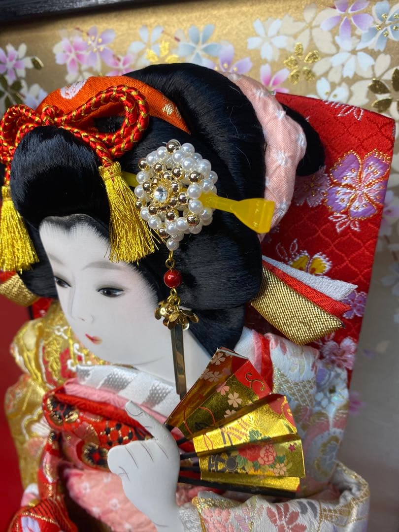 羽子板　立体振袖金蘭ガラスケース１５号・サイズ間口約３２×奥行約２９×高約６３㎝