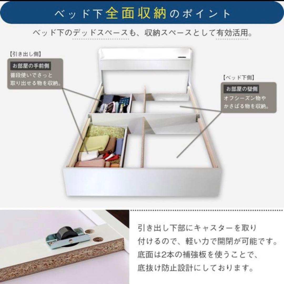 ダブルサイズ　モダンベット　棚・コンセント付き収納ベッド