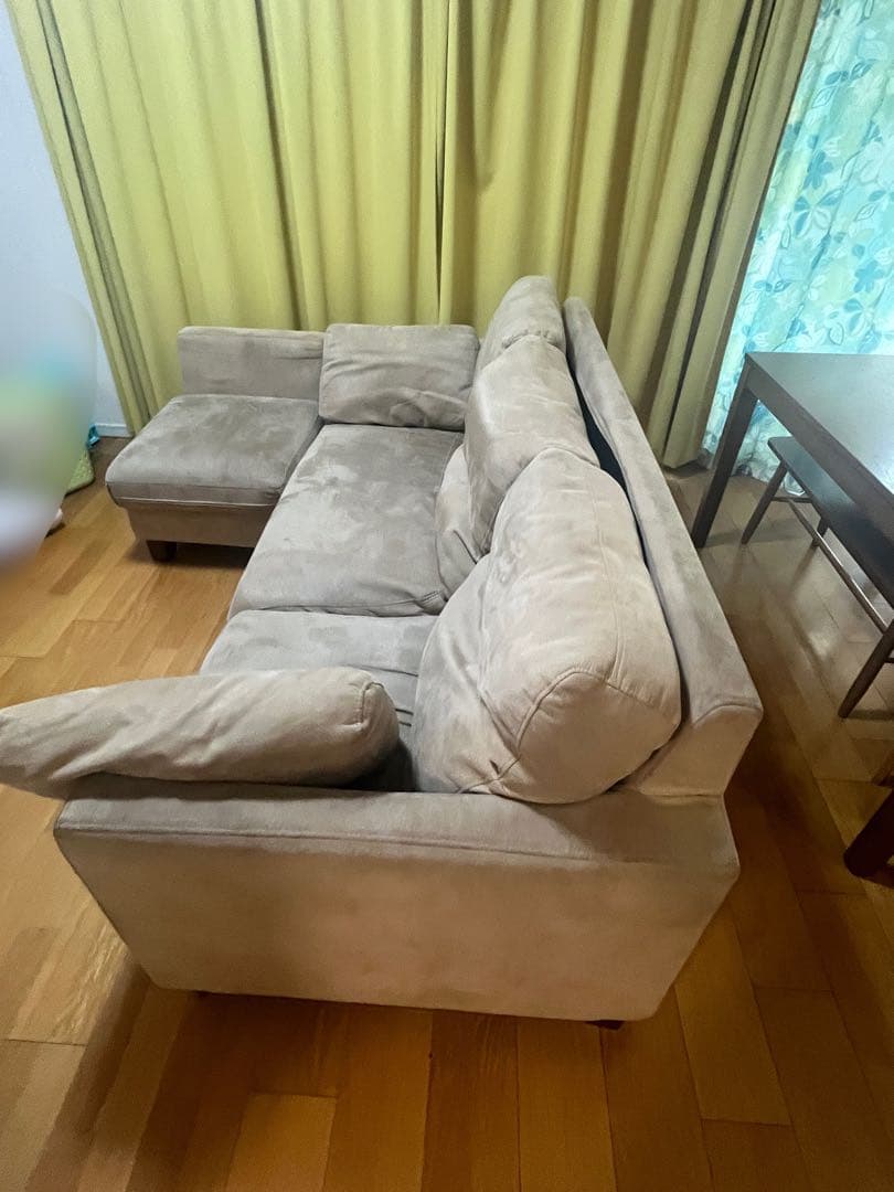 【愛知県】ベージュ L字型ソファ スエード調