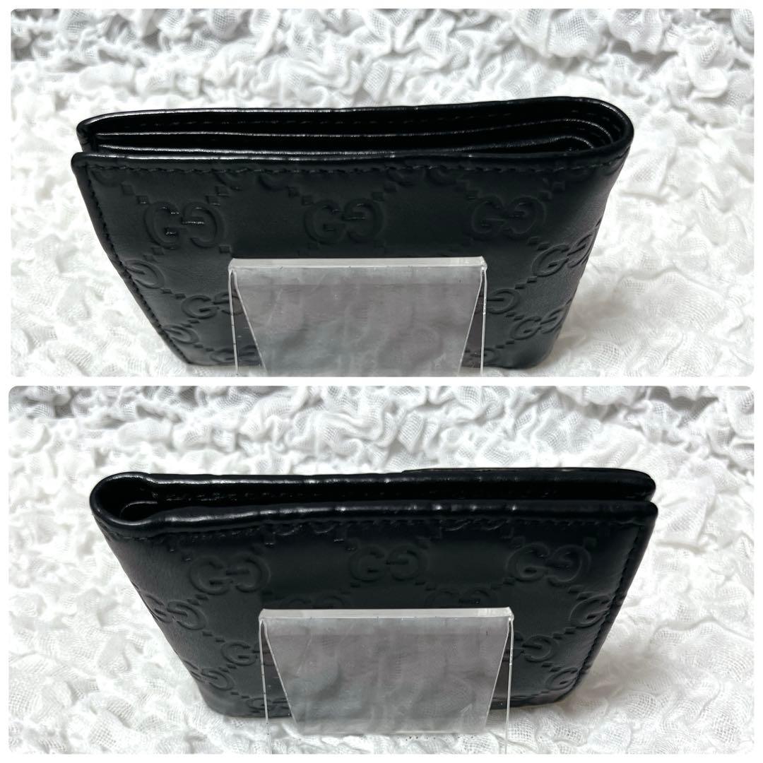 極美品✨GUCCI ブラックレザー 二つ折り財布　グッチ　シマ　GG ウォレット