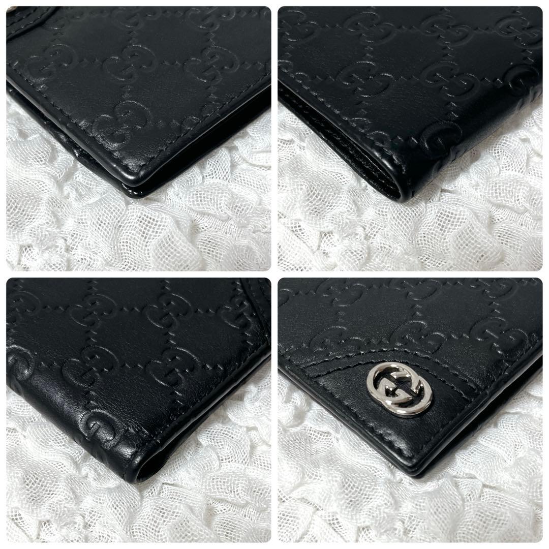 極美品✨GUCCI ブラックレザー 二つ折り財布　グッチ　シマ　GG ウォレット