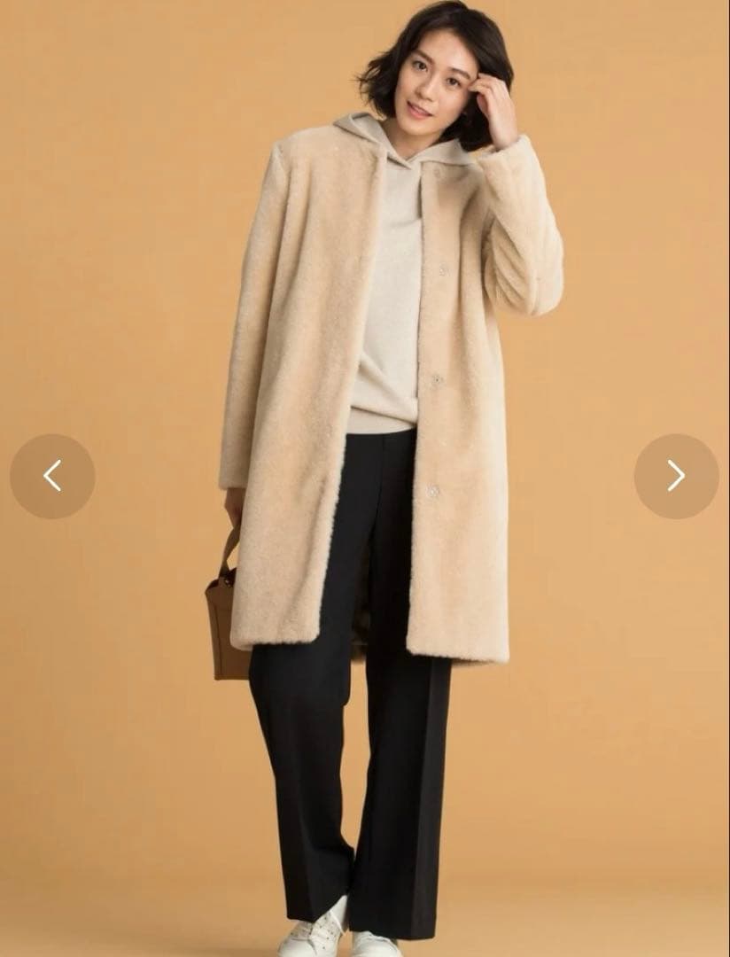 新品タグ付　自由区　ウールムートン　ロングコート　ノーカラー　グレー