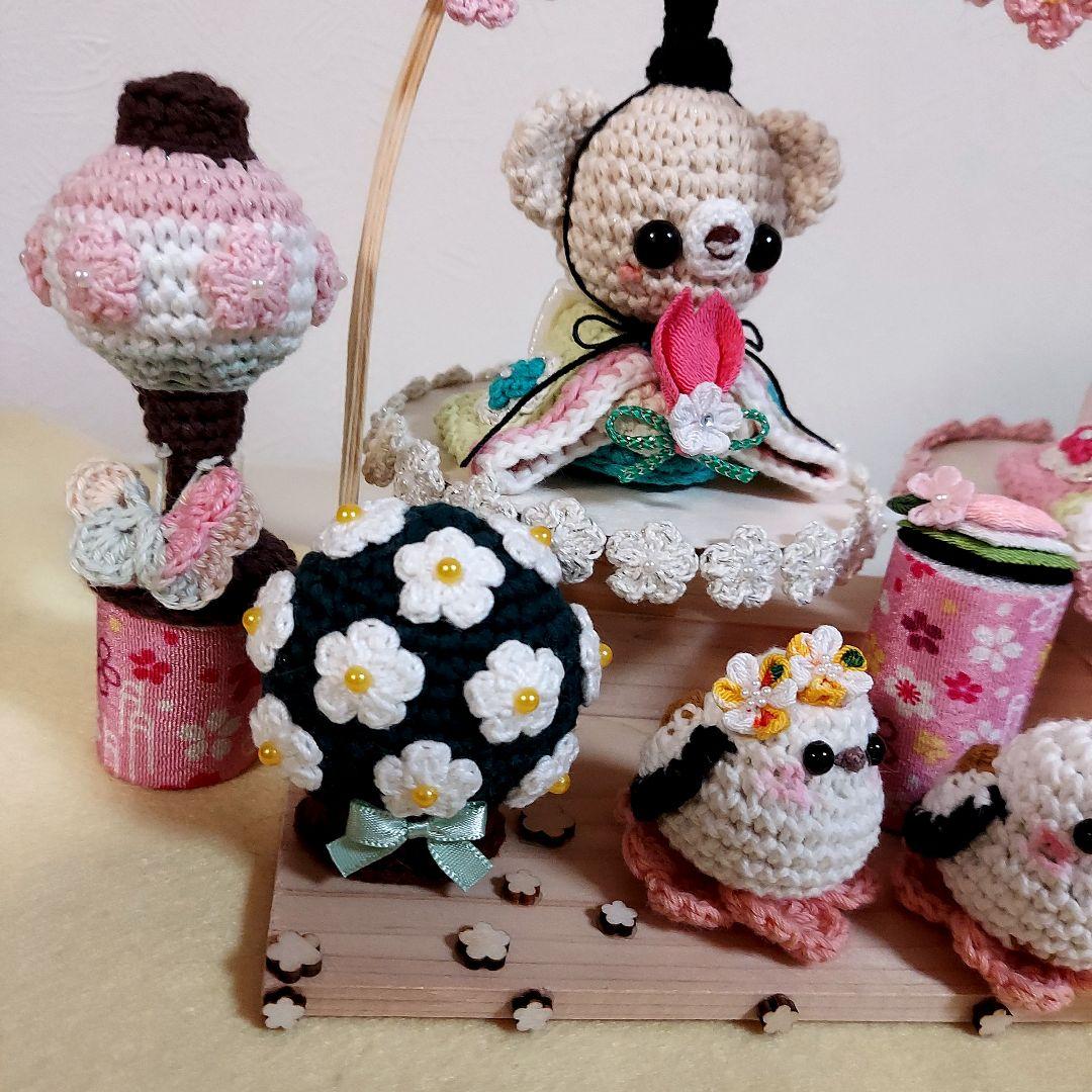 ハンドメイド　ひな祭り　編みぐるみ　シマエナガ　置物　インテリア