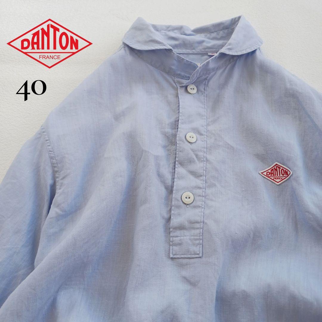 ダントン リネン100% ラウンドカラープルオーバーシャツ 40 ライトブルー
