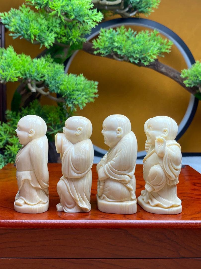 天然マンモス牙美しい手作り彫刻招財童子 置物