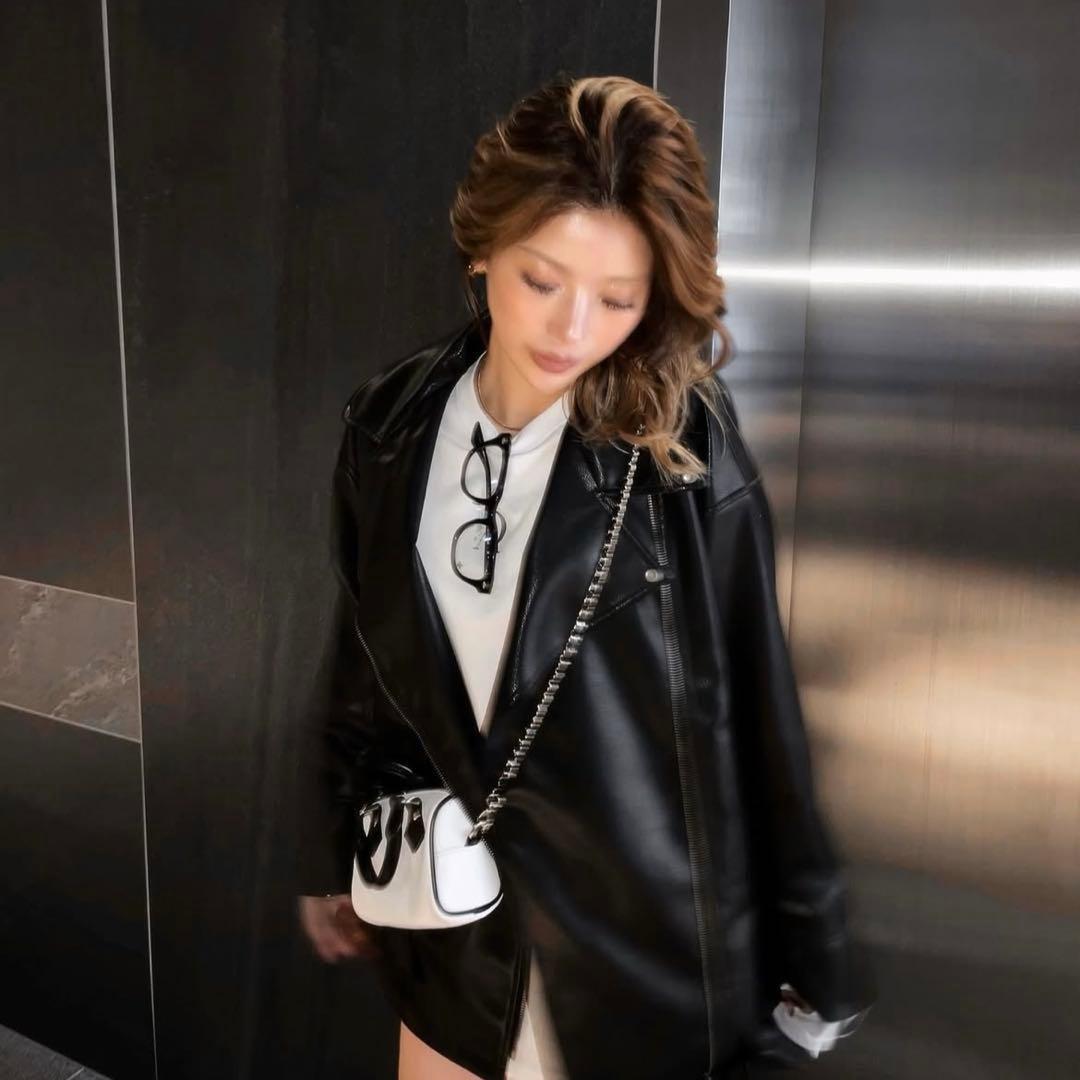 ジャケット・アウター diante LOOSE ECO LEATHER RIDERS JACKET