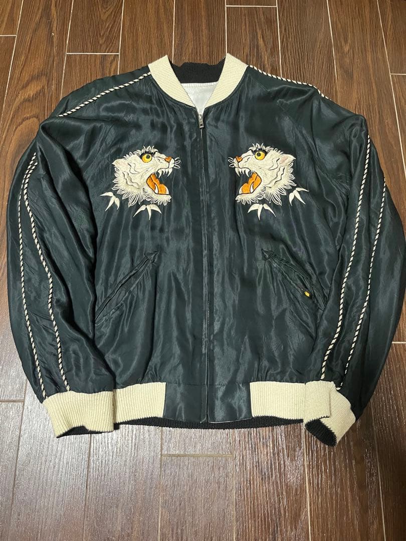 【きみこ】東洋テーラー　スカジャン　白虎　サテン Mサイズ　ブラック