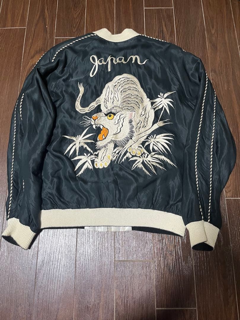 【きみこ】東洋テーラー　スカジャン　白虎　サテン Mサイズ　ブラック