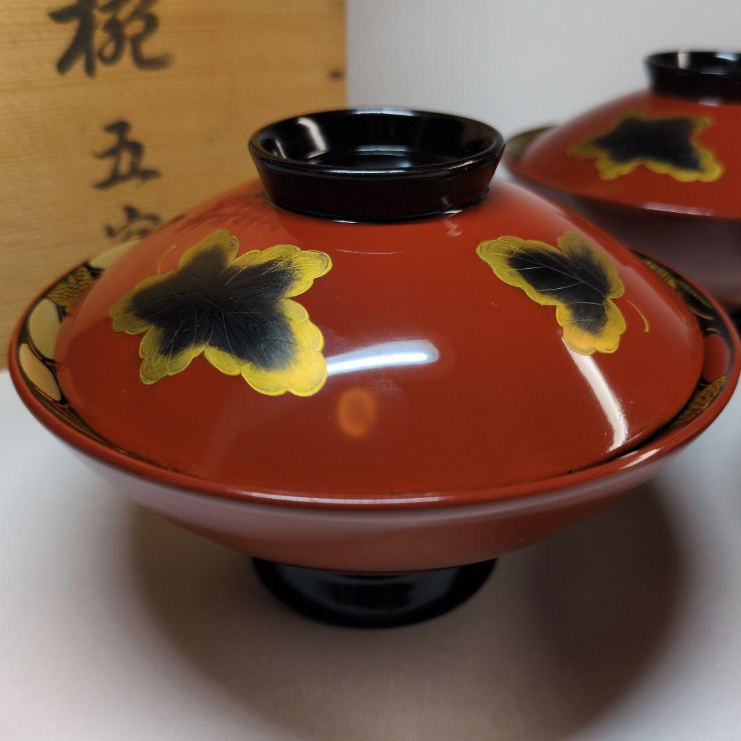 特選　沈金　輪島塗　蒔絵付吸物椀　五客　年代物　骨董