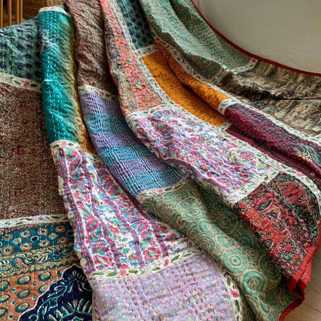 インド ラリーキルト カンタキルト ヴィンテージ パッチワーク ブロックプリント