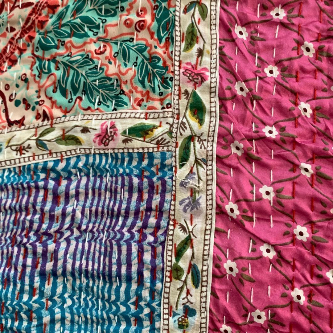 インド ラリーキルト カンタキルト ヴィンテージ パッチワーク ブロックプリント