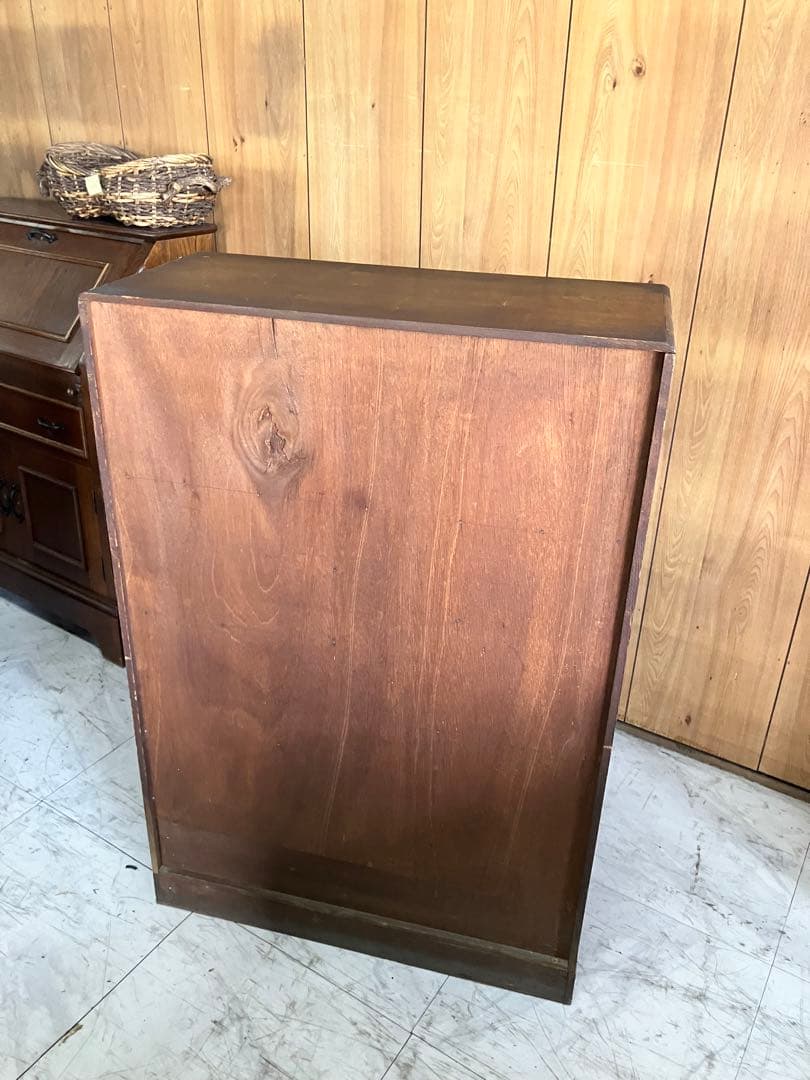 木製箪笥 山水画装飾 4引き出し 3扉　昭和　レトロ　茶箪笥