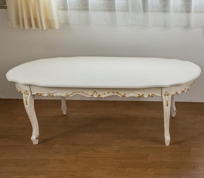 激安！　131cm センターテーブル 新品　アイボリー 金箔 白家具　天板保護