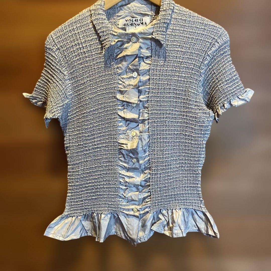 YOSHIKI HISHINUMA 半袖シャツ フリル グレー