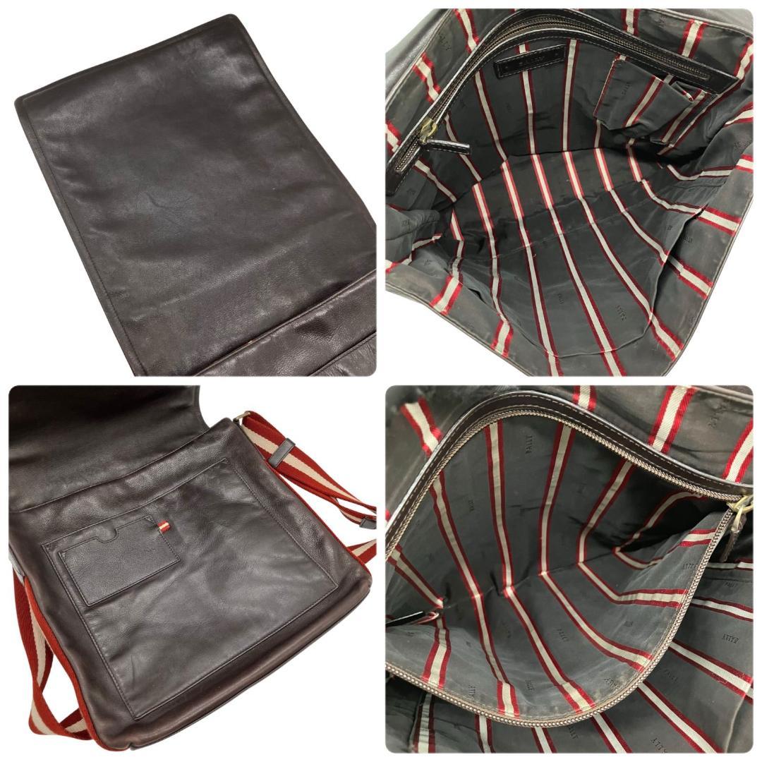 BALLY トレスポ メッセンジャーバッグ ダークブラウン レッド 1408