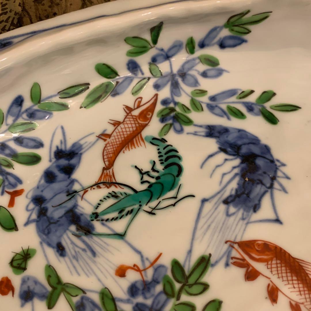 北大路魯山人★染付色絵魚藻文鮑形鉢 写★共箱★陶器★やきもの★皿★器 236