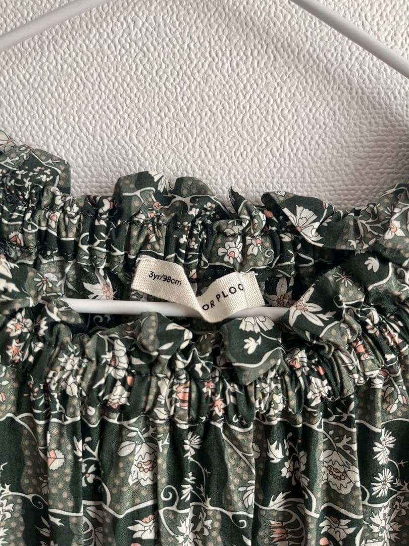 soor ploom 緑色 花柄 ドレス 3Y/98cm