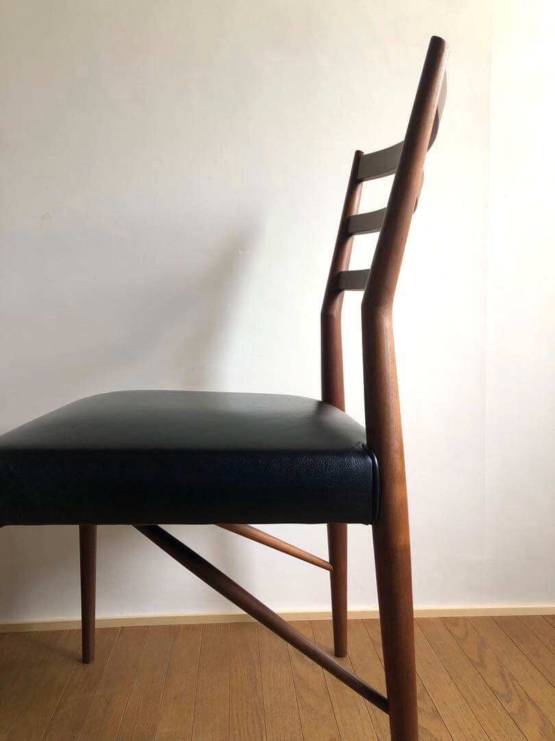 飛騨高山 日進木工製 ウォールナット材 黒革チェア ダイニング デスク椅子 工芸