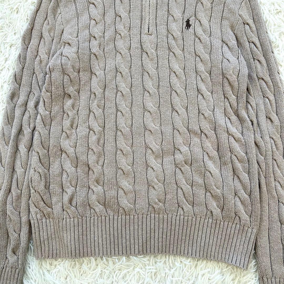 ラルフローレン 現行QRタグ ケーブル ハーフジップニット XS モカベージュ
