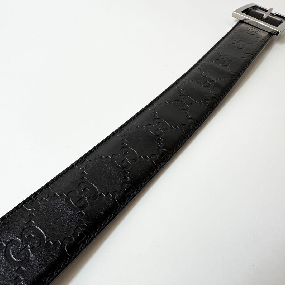 【美品】GUCCI シマ　GG　ベルト　ブラック　レザー