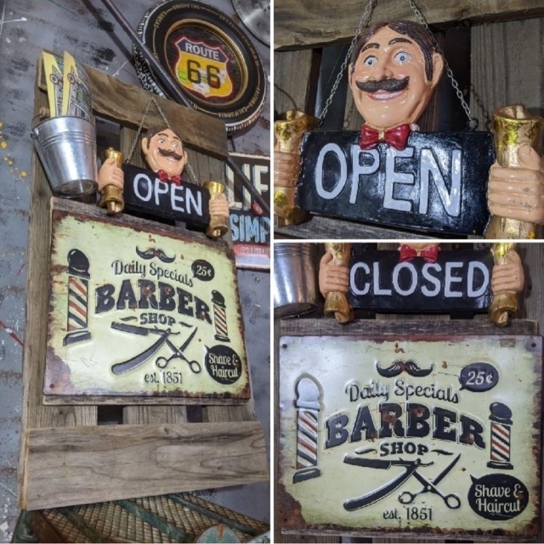 カットハウス 立掛け式 看板（黒板） 理容室の看板 オープン&クローズ看板
