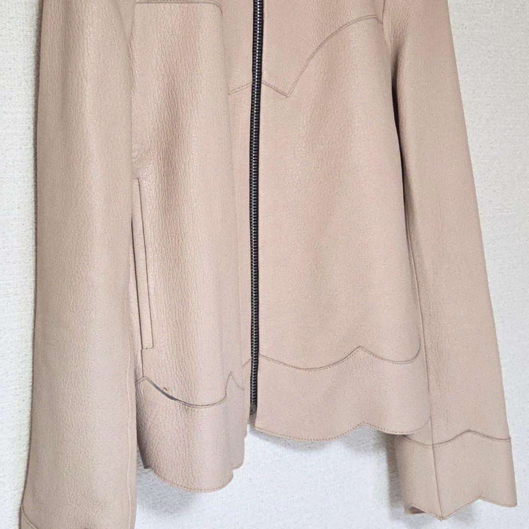 【美品】SANDRO PARIS 羊革 ノーカラー レザージャケット グレージュ