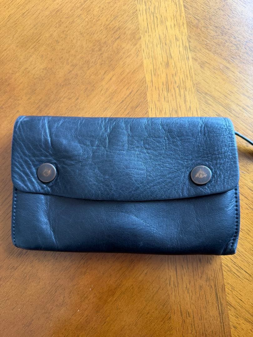 ann demeulemeester ブラックレザー 長財布 スナップボタン付き