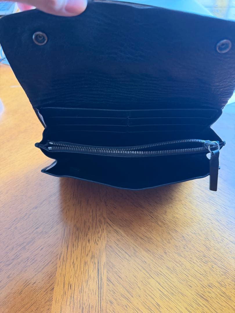 ann demeulemeester ブラックレザー 長財布 スナップボタン付き