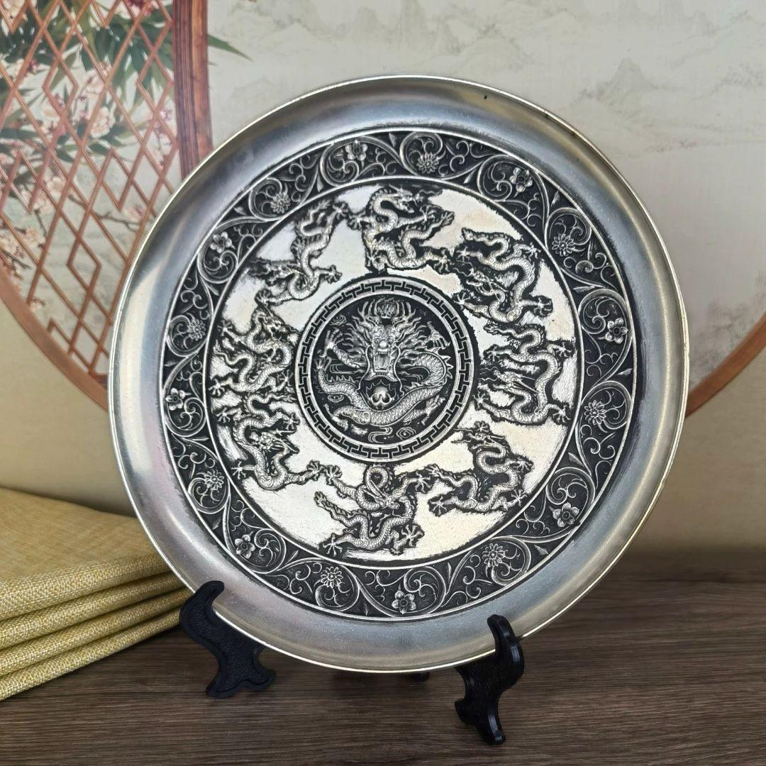 銅 細工 九龍盤 客間 玄関 書架 装飾品 工芸品 美術品 置物