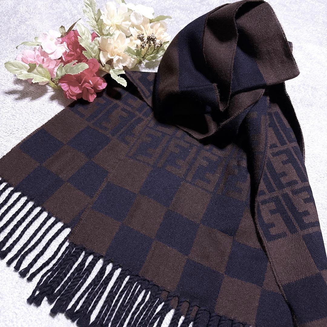 【未使用】フェンディ ズッカ ペカン マフラー ウール ストライプ ユニセックス