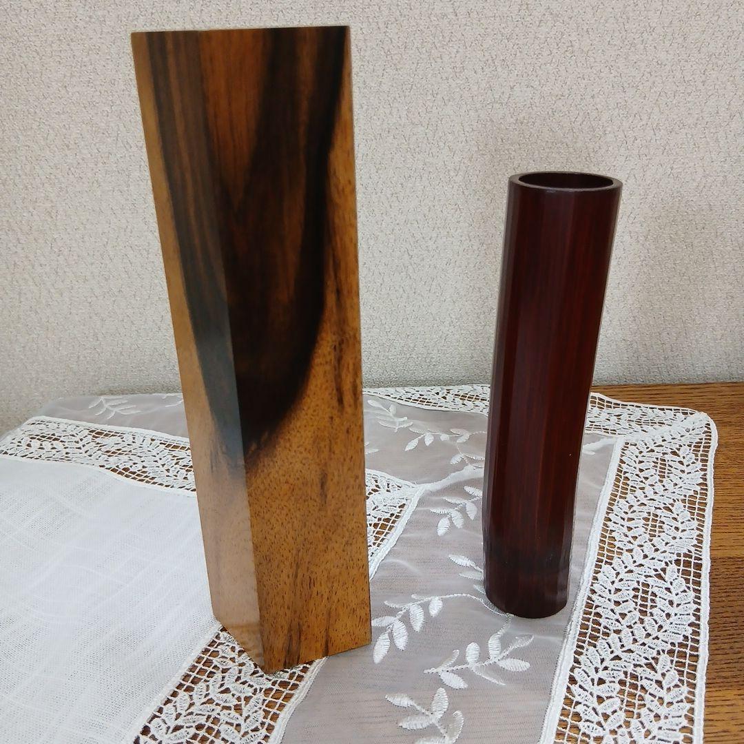 黒柿 五角形 壁掛け花器 花入れ 一輪挿し 中筒付き レトロ フラワーベース