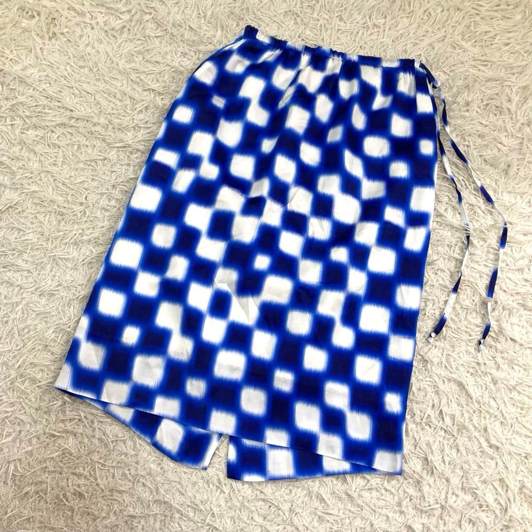 17567✨美品✨ドリスヴァンノッテン チェック柄 スカート リボン ブルー