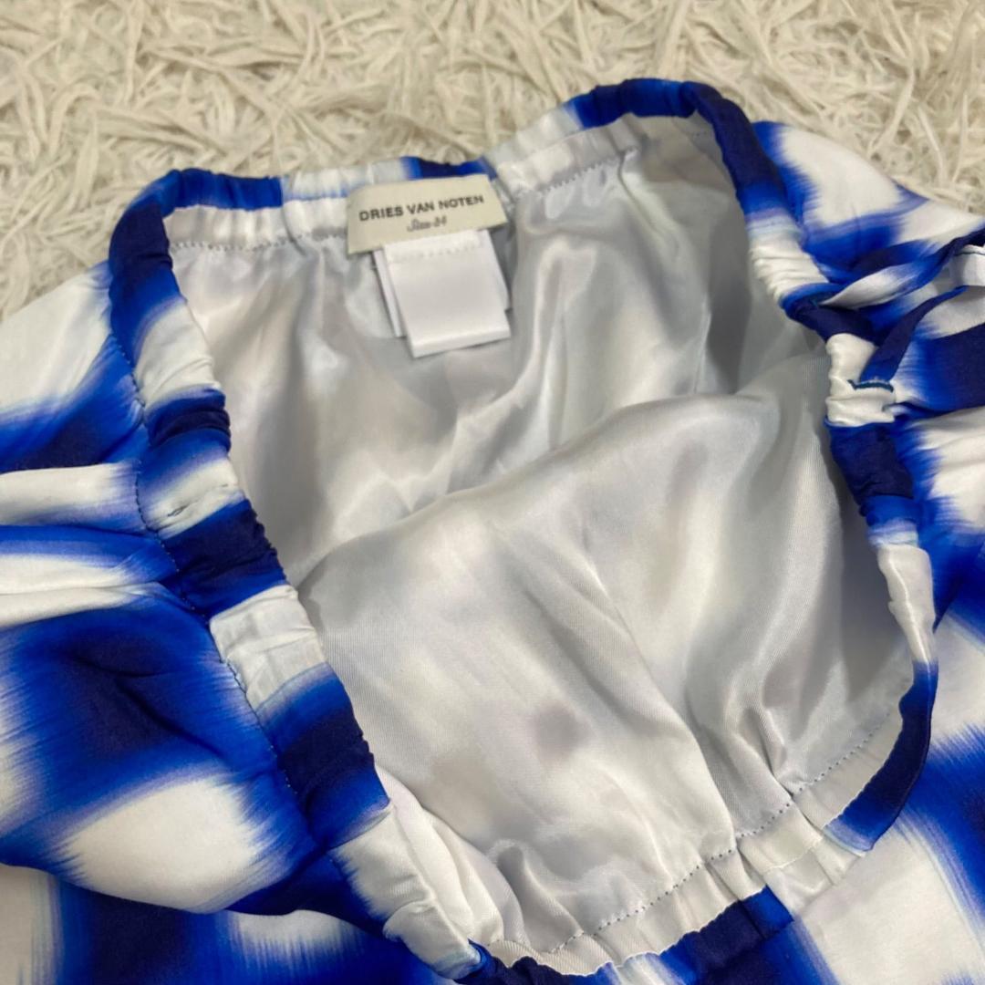 17567✨美品✨ドリスヴァンノッテン チェック柄 スカート リボン ブルー